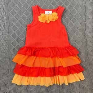 Hanna Andersson Fizzy Sundress Bright Coral Bloom Layered Tulle Dress ~ 18/24M